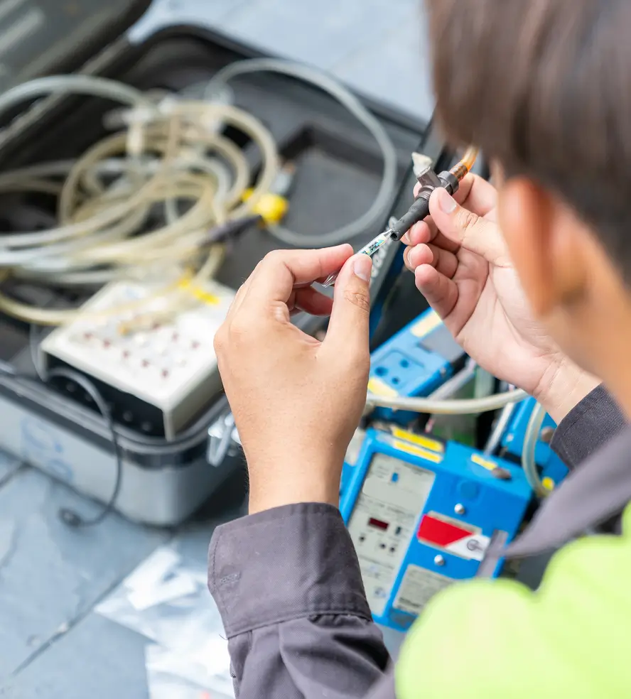 man collecting sample for voc testing