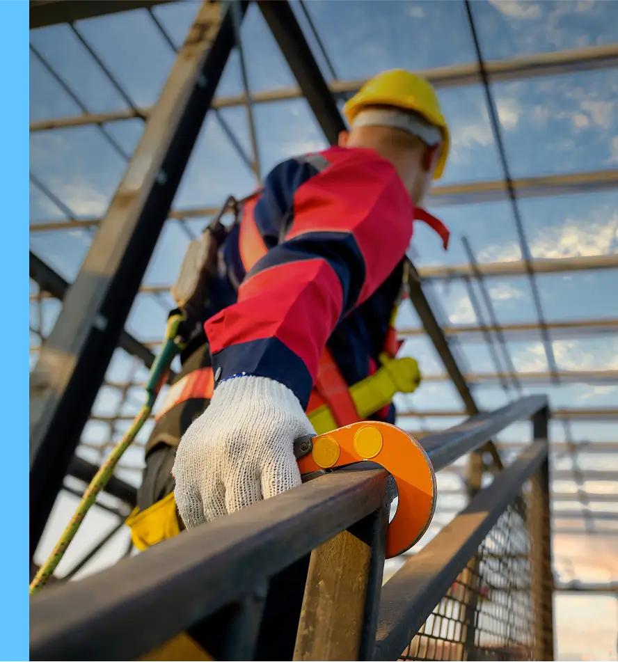 worker climbing up stairs