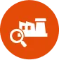 magnifying glass and factory icon
