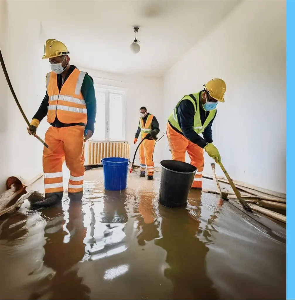 workers addressing water damage