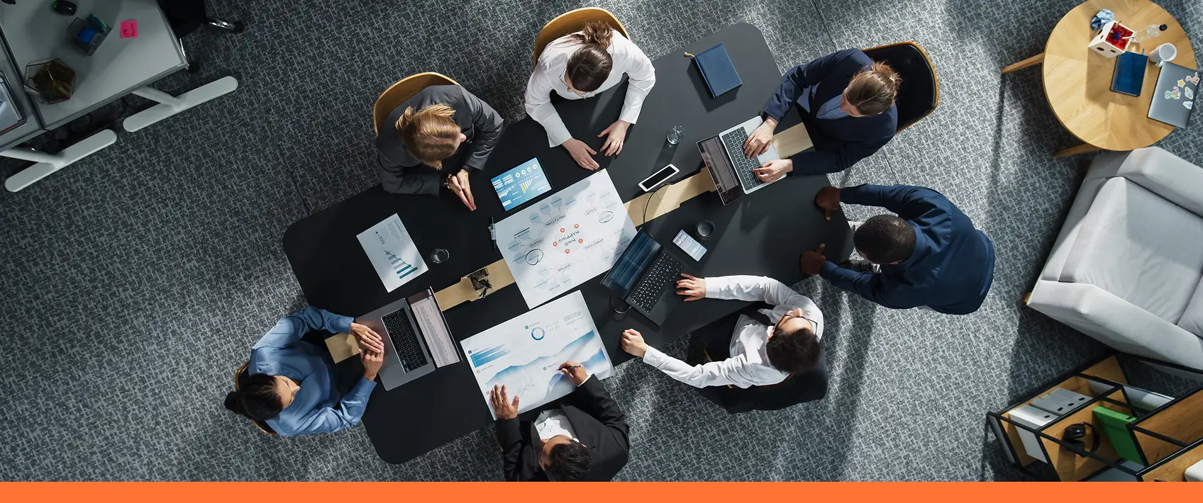 overhead view of board meeting