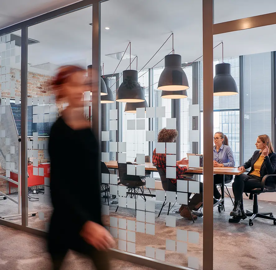Meeting room behind glass walls