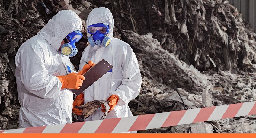 two asbestos removal workers in full PPE